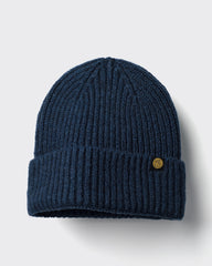 Navy Lux Beanie on a light gray background