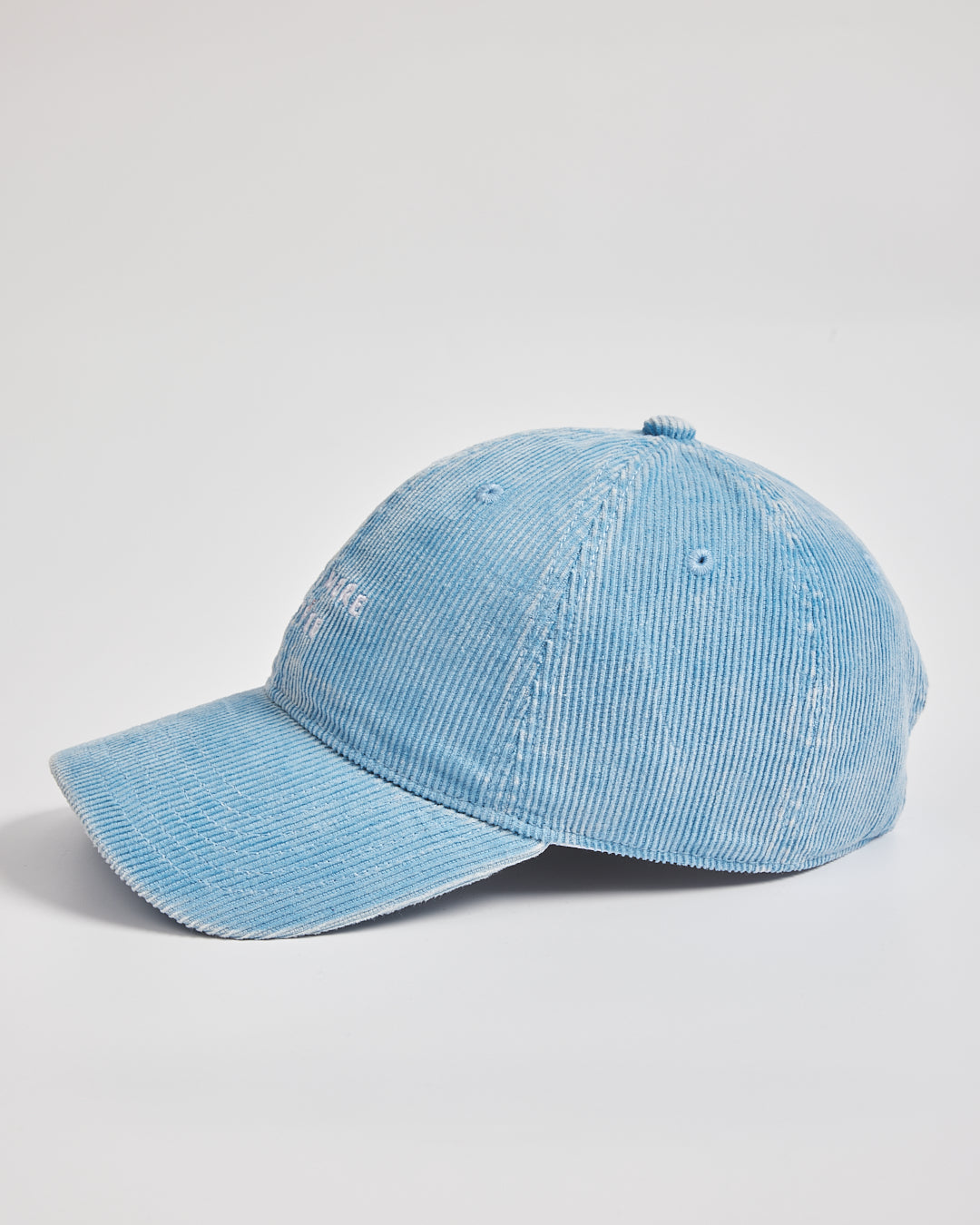 Light blue corduroy cap on a light gray background