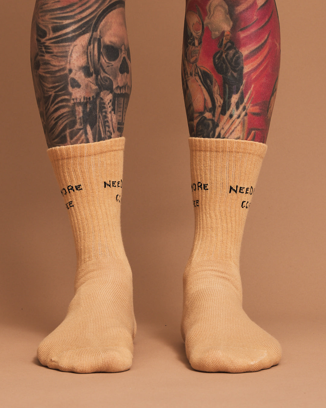 Front view of Need More Coffee Beige Socks