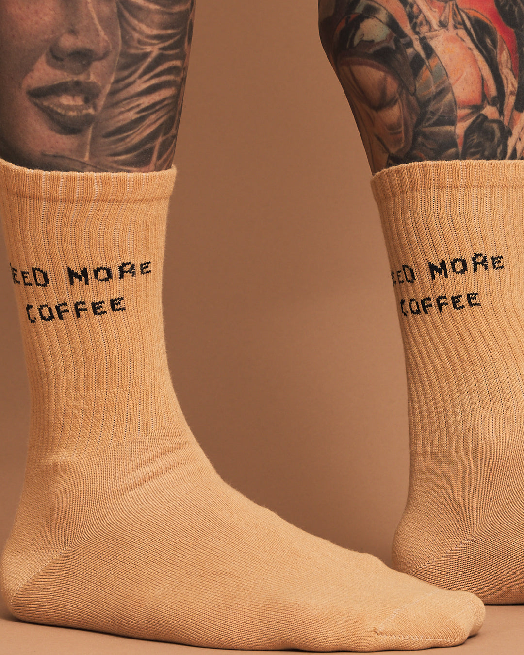 Close view of Need More Coffee Beige Socks