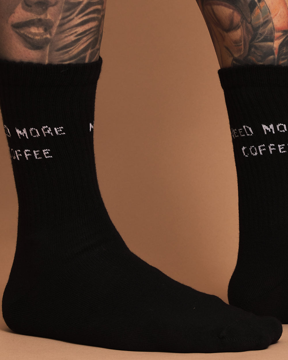 Close view of Need More Coffee Black Socks