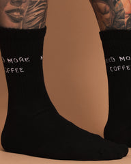 Close view of Need More Coffee Black Socks