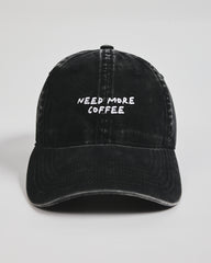 Front view of Need More Coffee Black Washed Cap