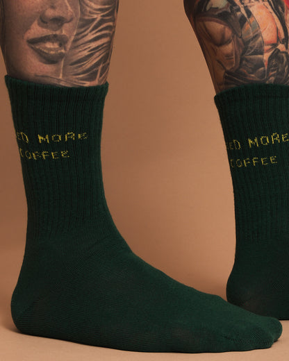 Close view of Need More Coffee Dark Green Socks
