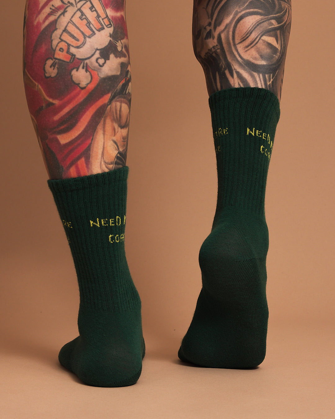 Back view of Need More Coffee Dark Green Socks