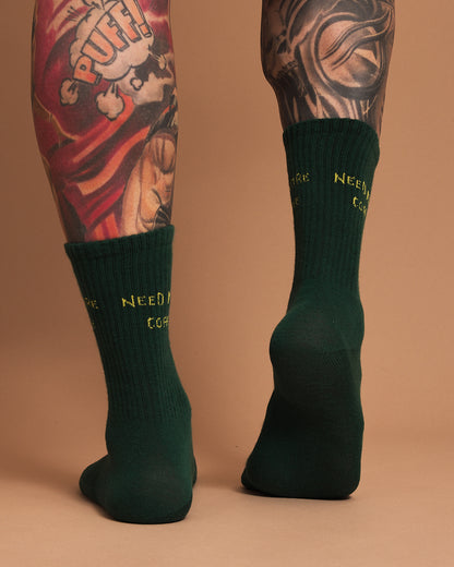 Back view of Need More Coffee Dark Green Socks
