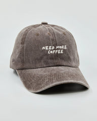 Side view of Need More Coffee Dusty Brown Washed Cap