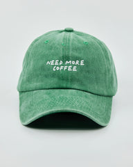 Front view of Need More Coffee Green Washed Cap