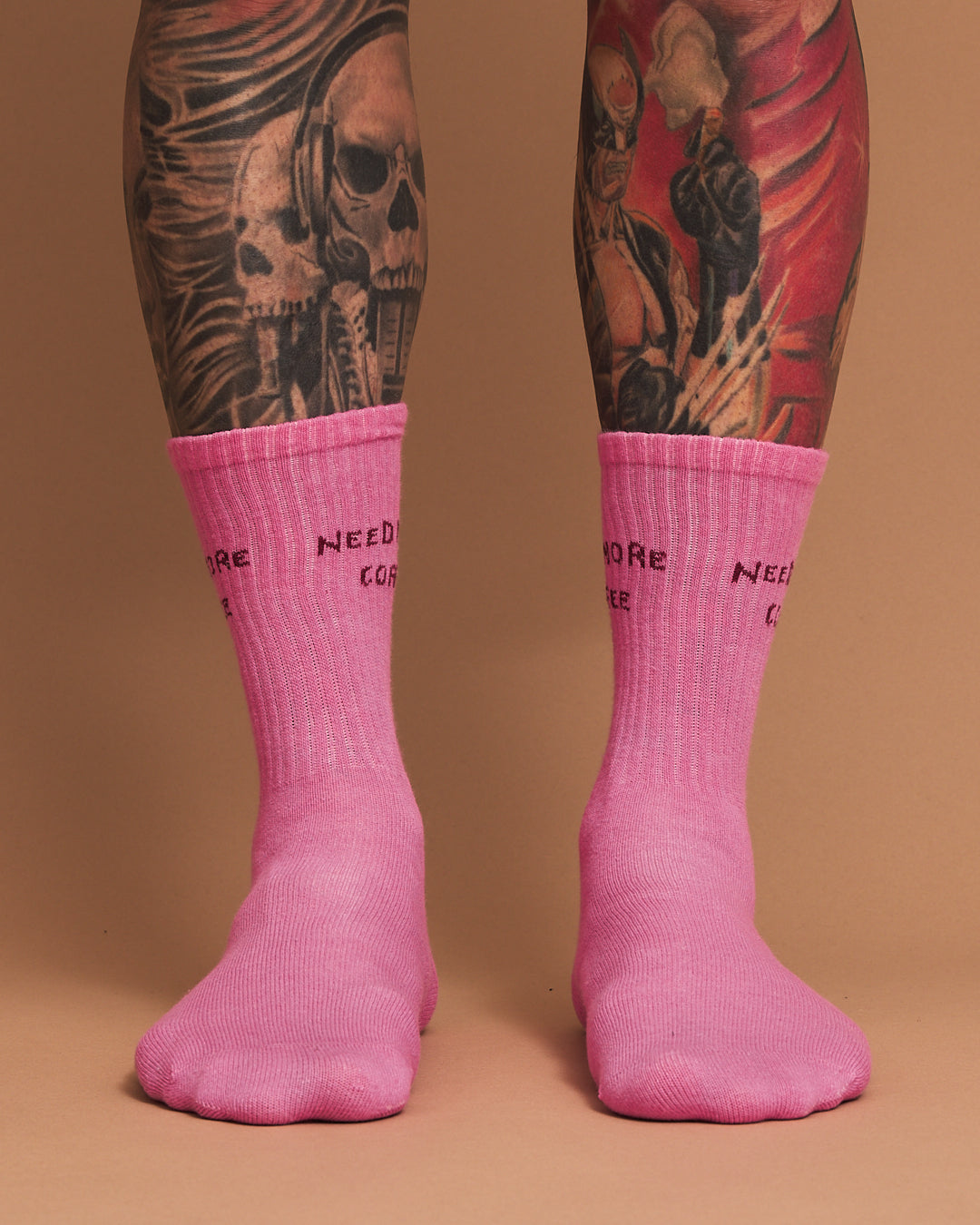 Front view of Need More Coffee Hot Pink Socks
