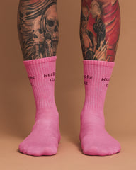 Front view of Need More Coffee Hot Pink Socks