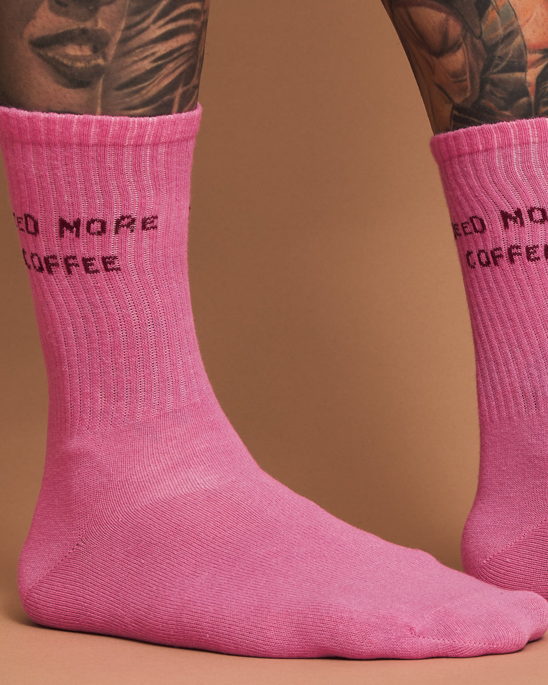 Close view of Need More Coffee Hot Pink Socks