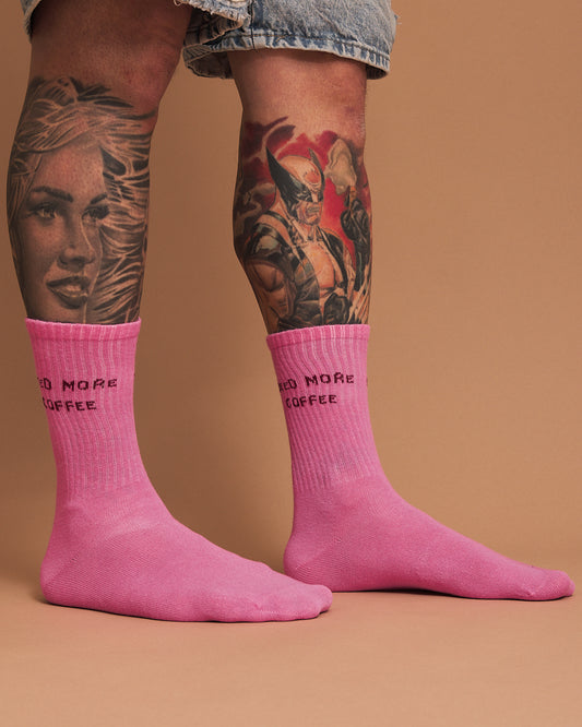 Side view of Need More Coffee Hot Pink Socks