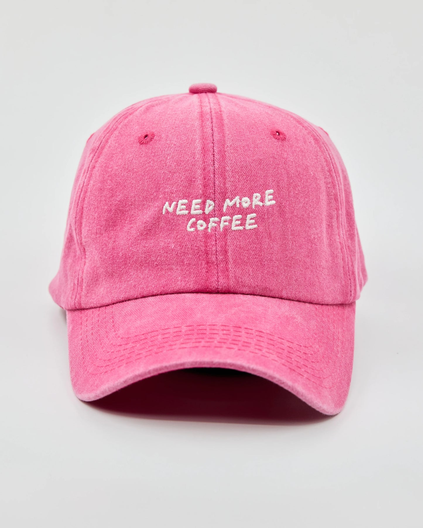 Front view of Need More Coffee Hot Pink Washed Cap
