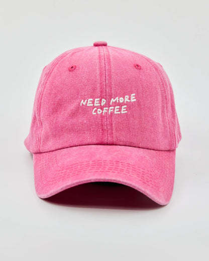 Front view of Need More Coffee Hot Pink Washed Cap