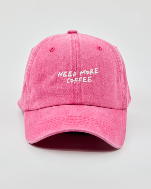 Front view of Need More Coffee Hot Pink Washed Cap