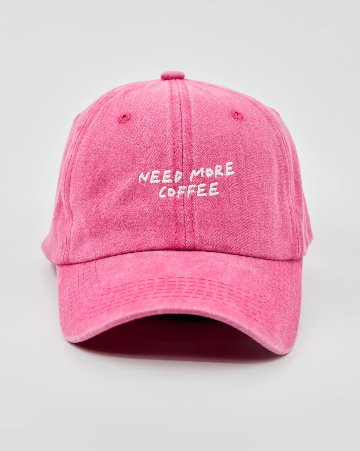 Front view of Need More Coffee Hot Pink Washed Cap
