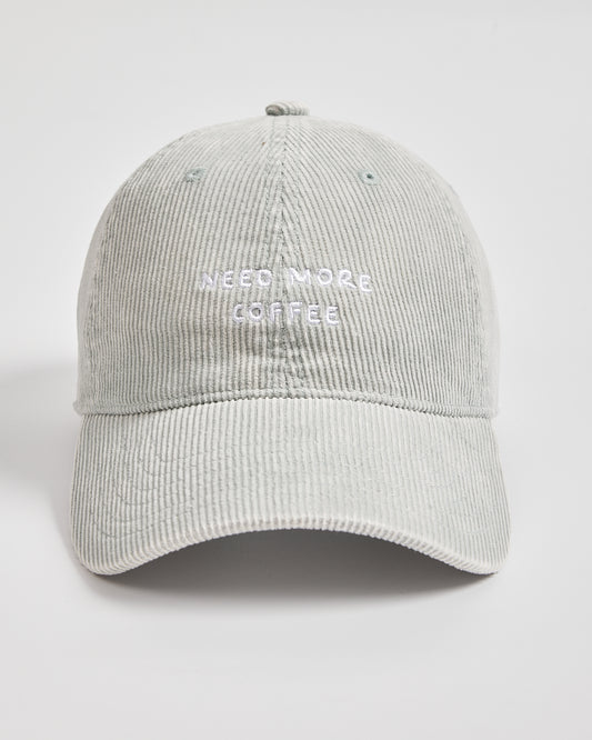 Need More Coffee Light Grey Corduroy Cap