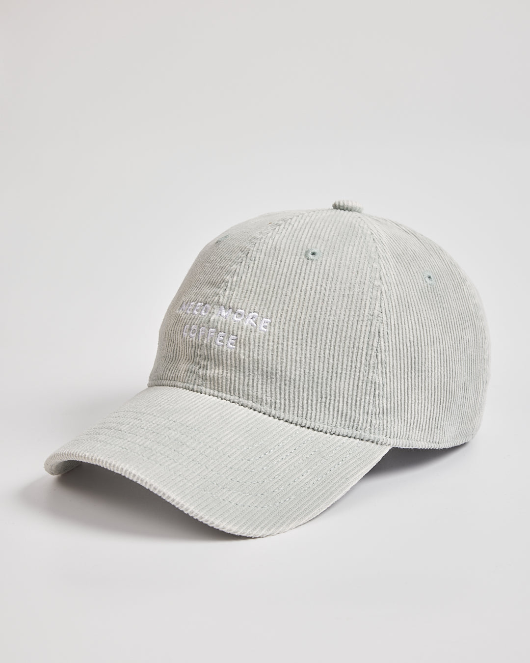 Need More Coffee Light Grey Corduroy Cap