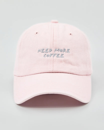 Front view of Need More Coffee Light Pink Washed Cap