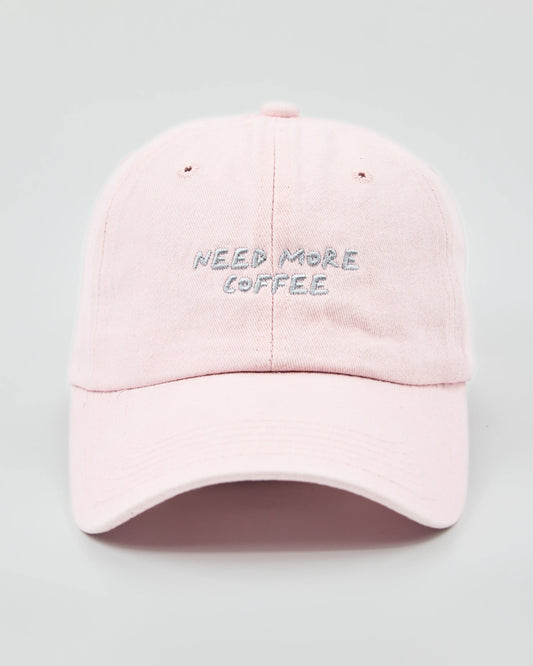 Front view of Need More Coffee Light Pink Washed Cap