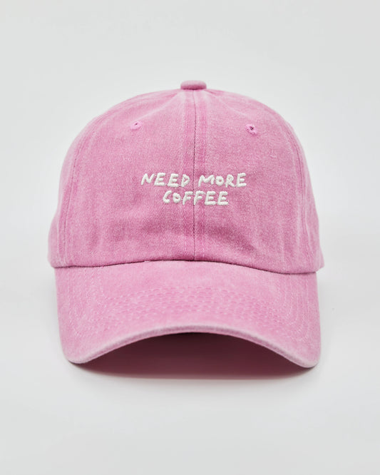 Front view of Need More Coffee Pink Washed Cap