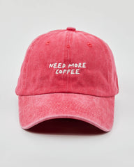 Front view of Need More Coffee Red Washed Cap