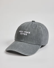 Side view of Need More Coffee Washed Grey Washed Cap