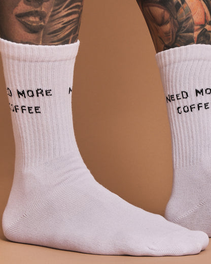 Close view of Need More Coffee White Socks