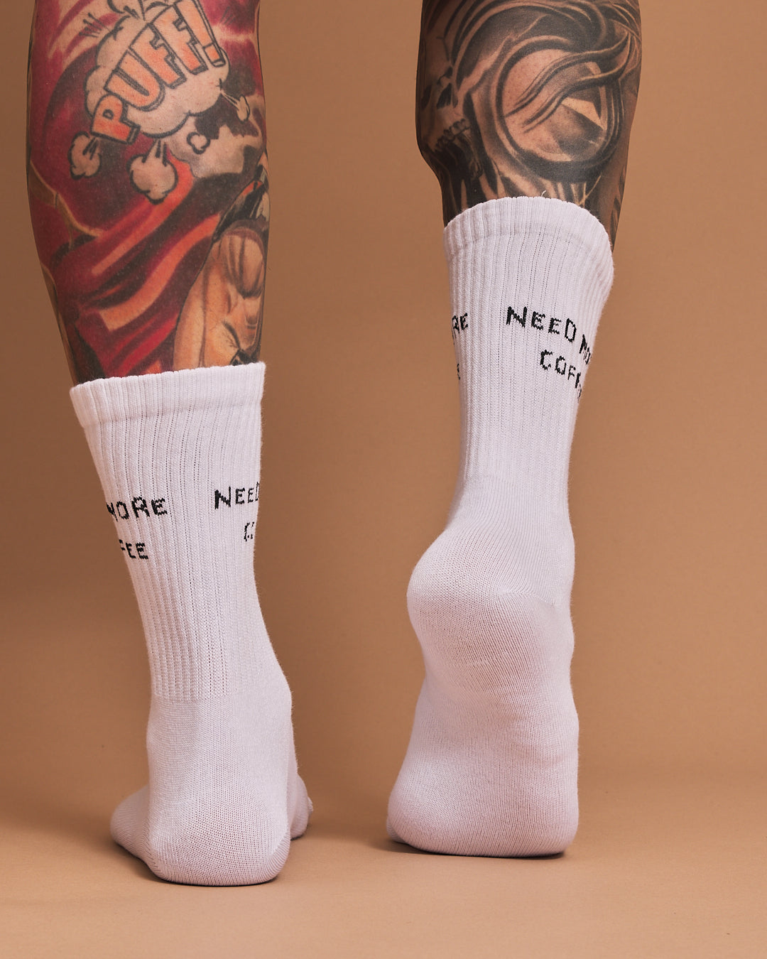 Back view of Need More Coffee White Socks