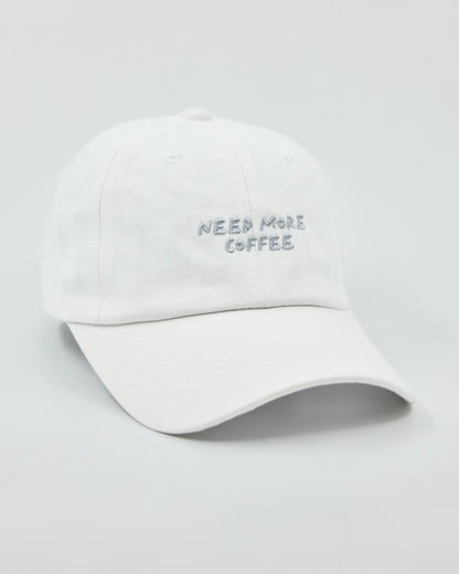 Side view of Need More Coffee White Washed Cap