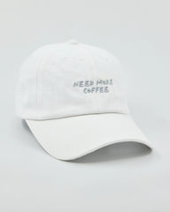 Side view of Need More Coffee White Washed Cap