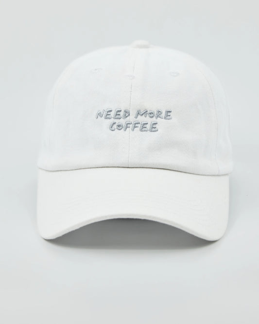 Front view of Need More Coffee White Washed Cap