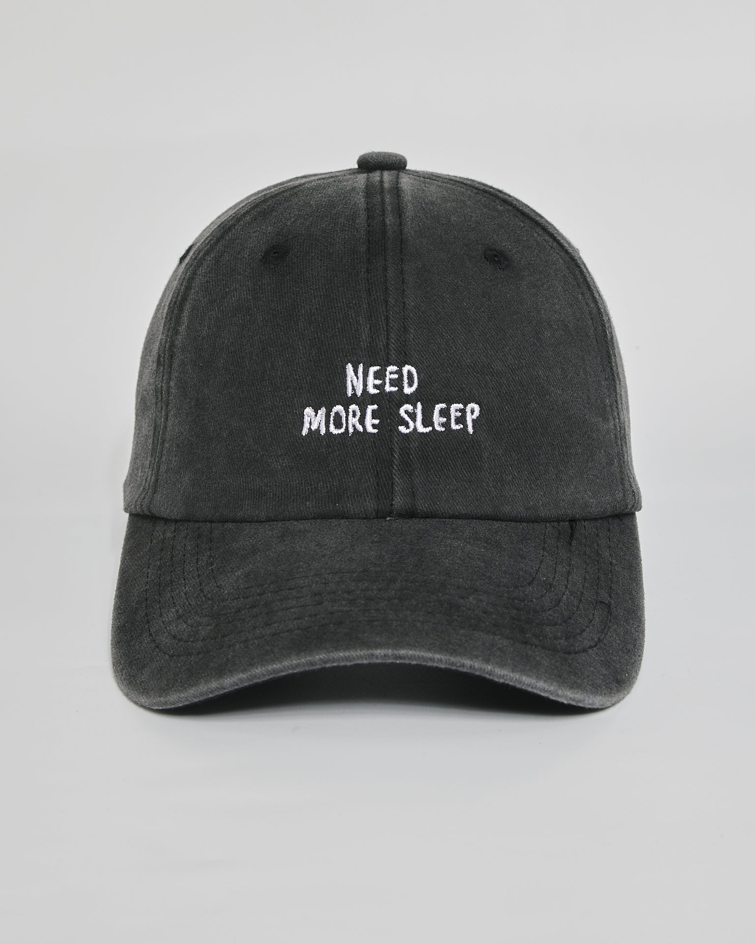 Need More Sleep black washed cap - front view