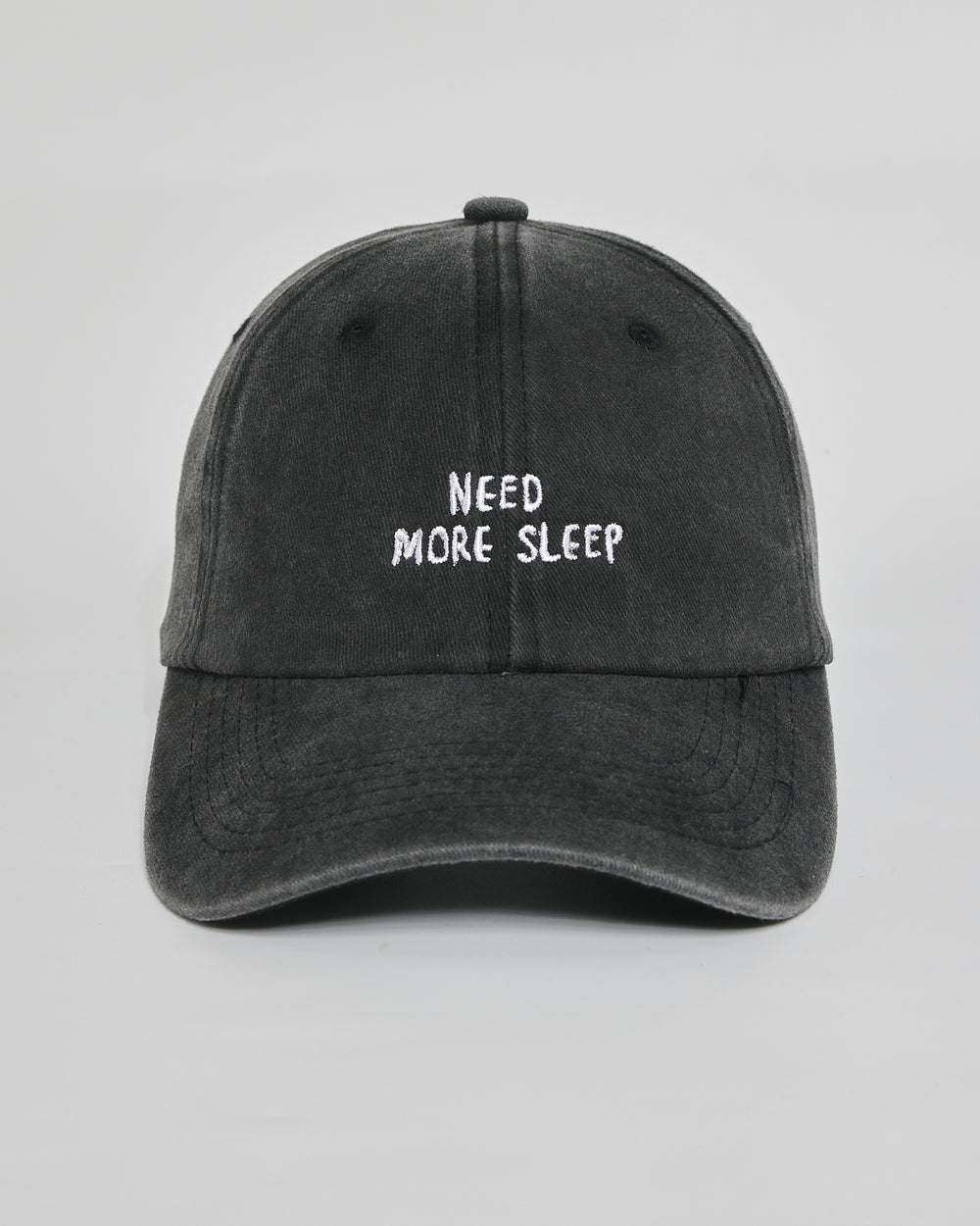 Need More Sleep black washed cap - front view
