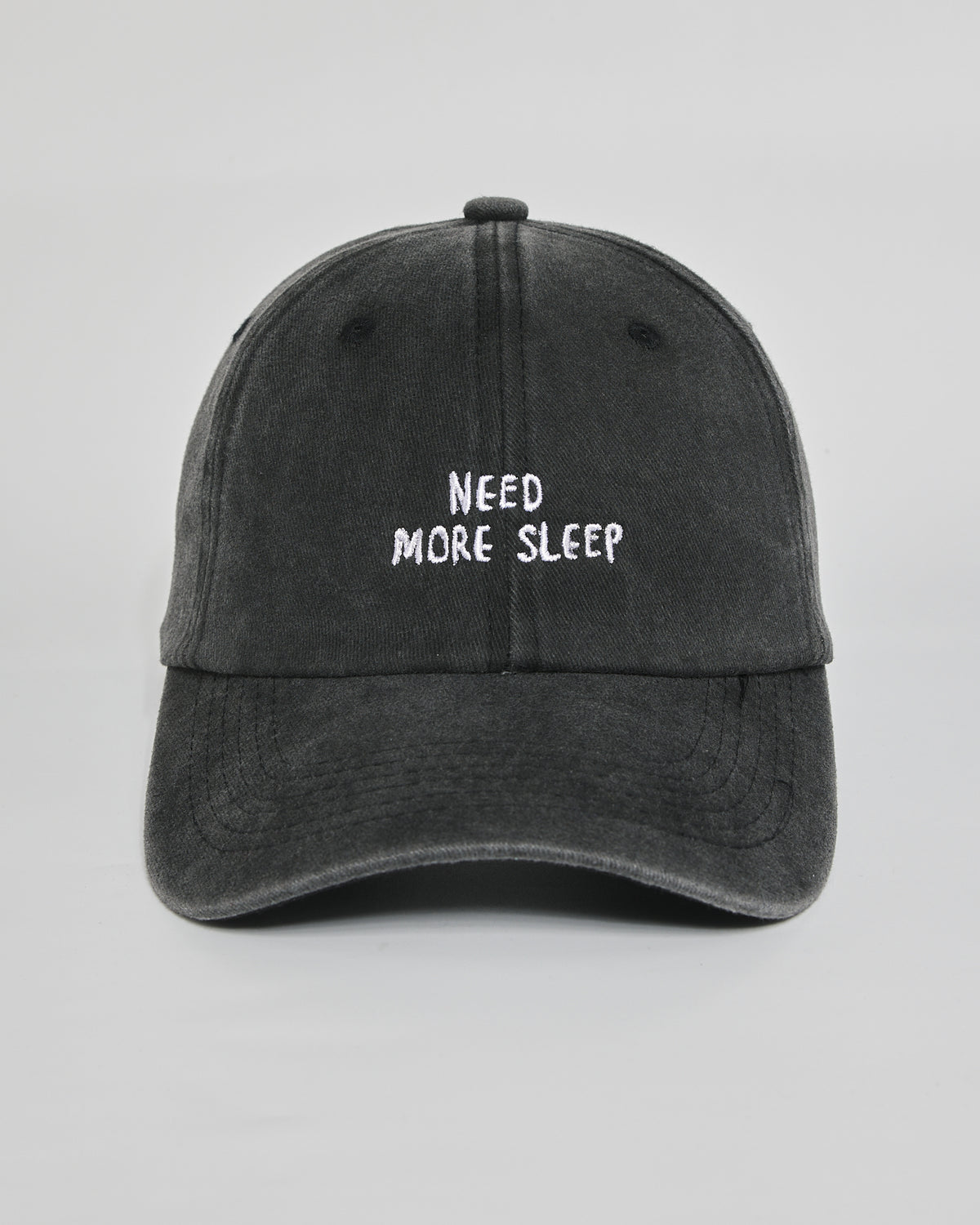 Need More Sleep black washed cap - front view