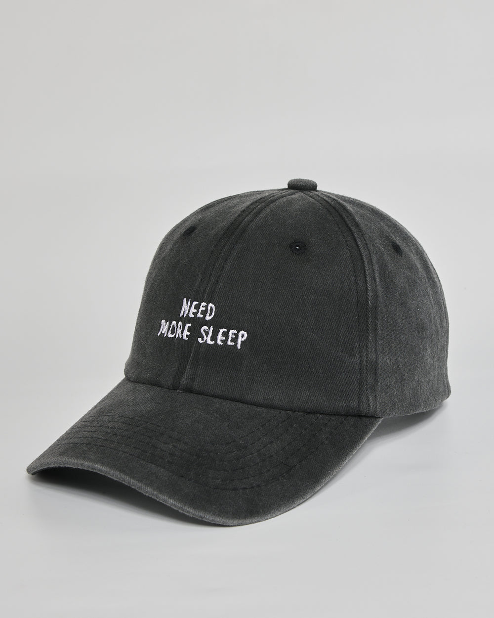Need More Sleep black washed cap - side view