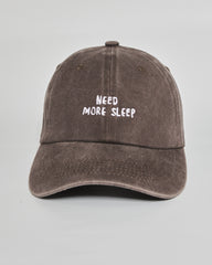 Need More Sleep brown washed cap - front view
