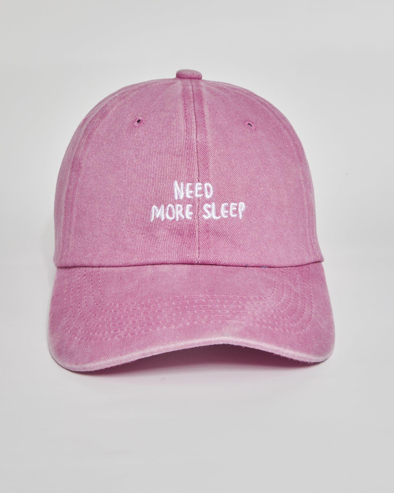 Need More Sleep pink washed cap - front view