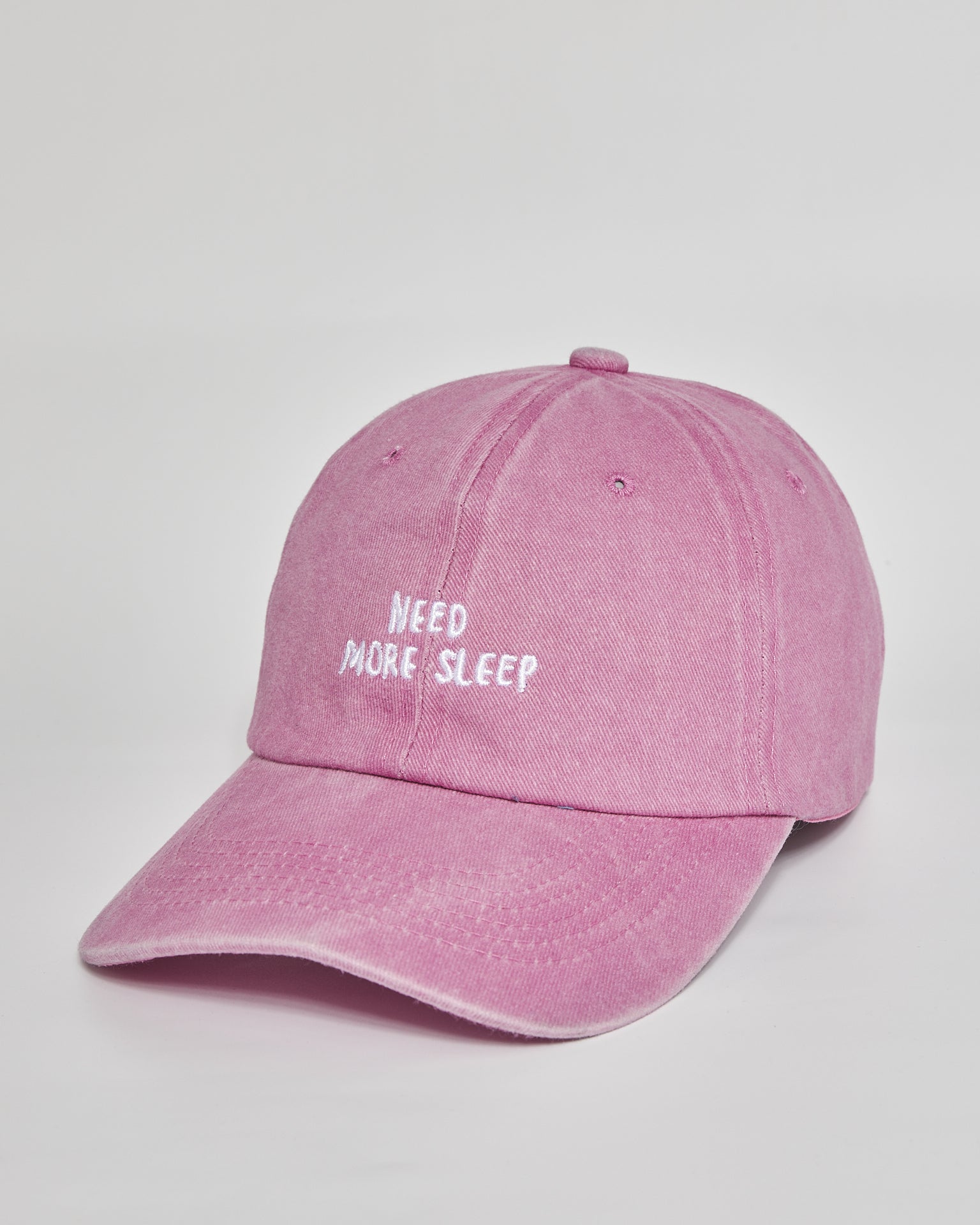 Need More Sleep pink washed cap - side view