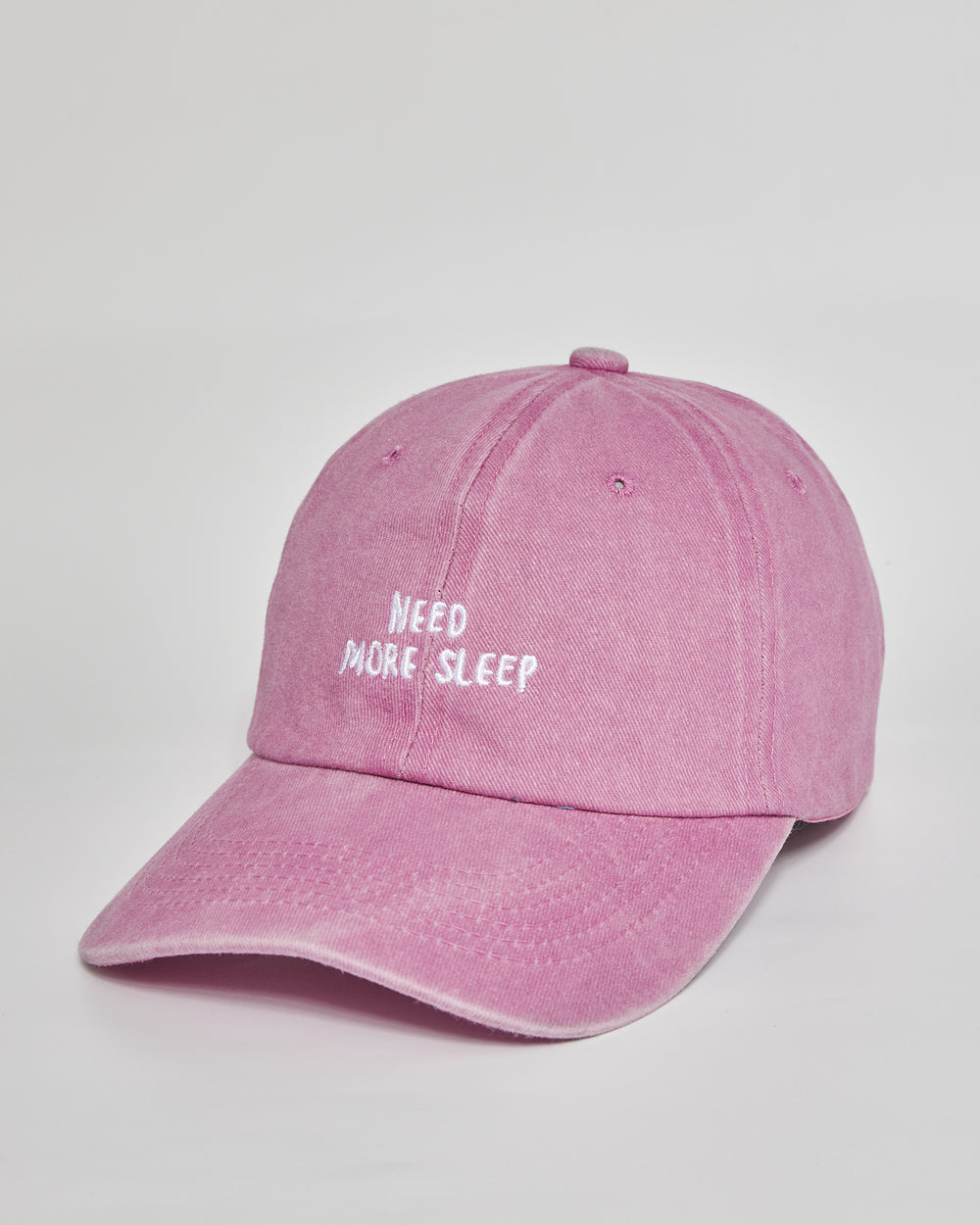 Need More Sleep pink washed cap - side view