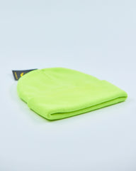 Neon green beanie on a light gray background