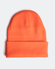 Orange beanie on a light gray background