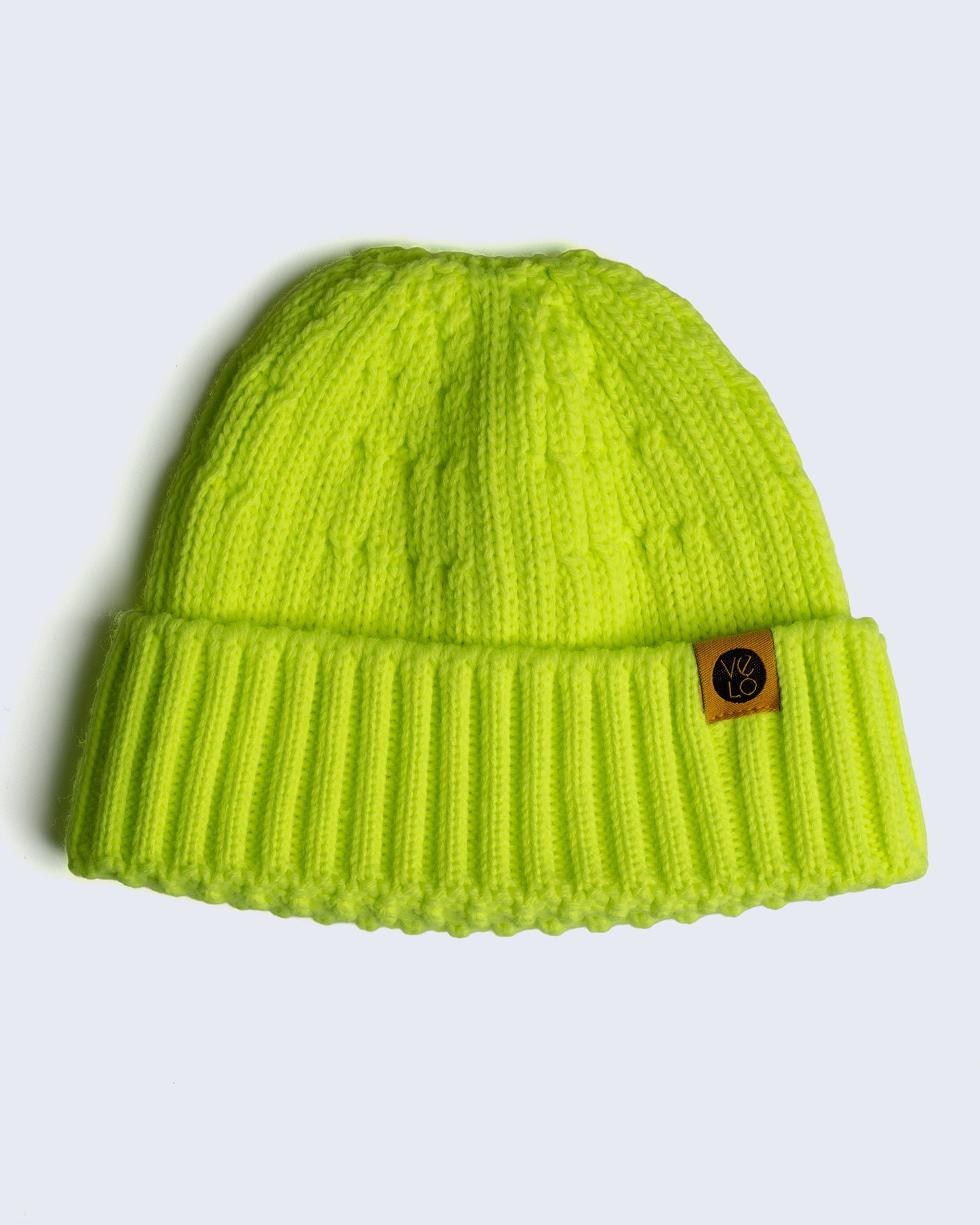 neon yellow fisherman beanie product photo on a white background