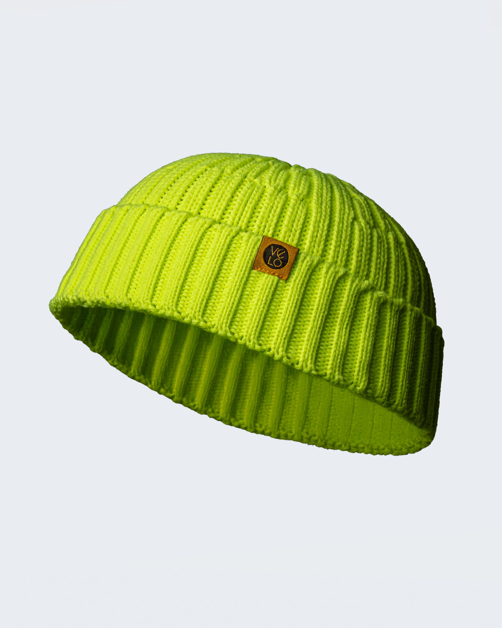 neon yellow fisherman beanie product photo on a white background