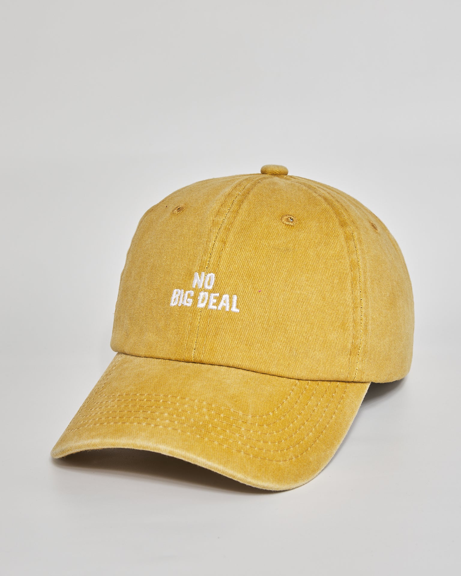 No Big Deal mustard washed cap - side view
