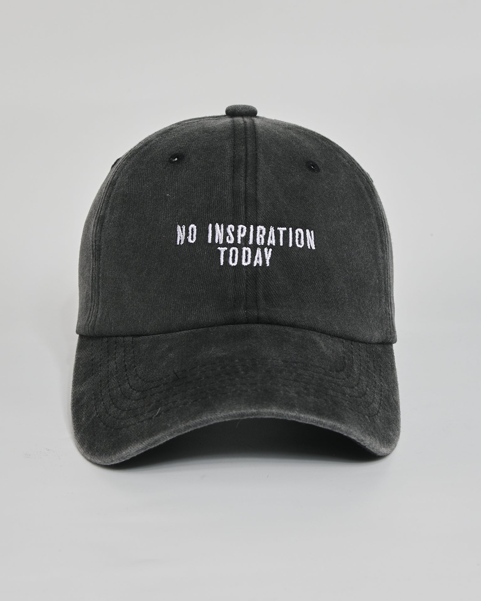 No Inspiration Today black washed cap - front view