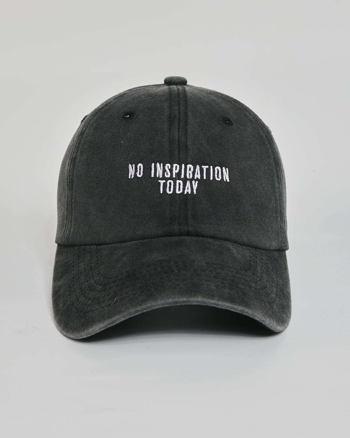 No Inspiration Today black washed cap - front view