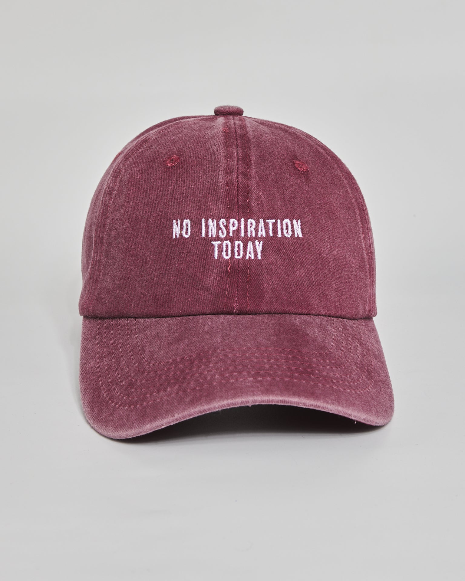 No Inspiration Today burgundy washed cap - front view