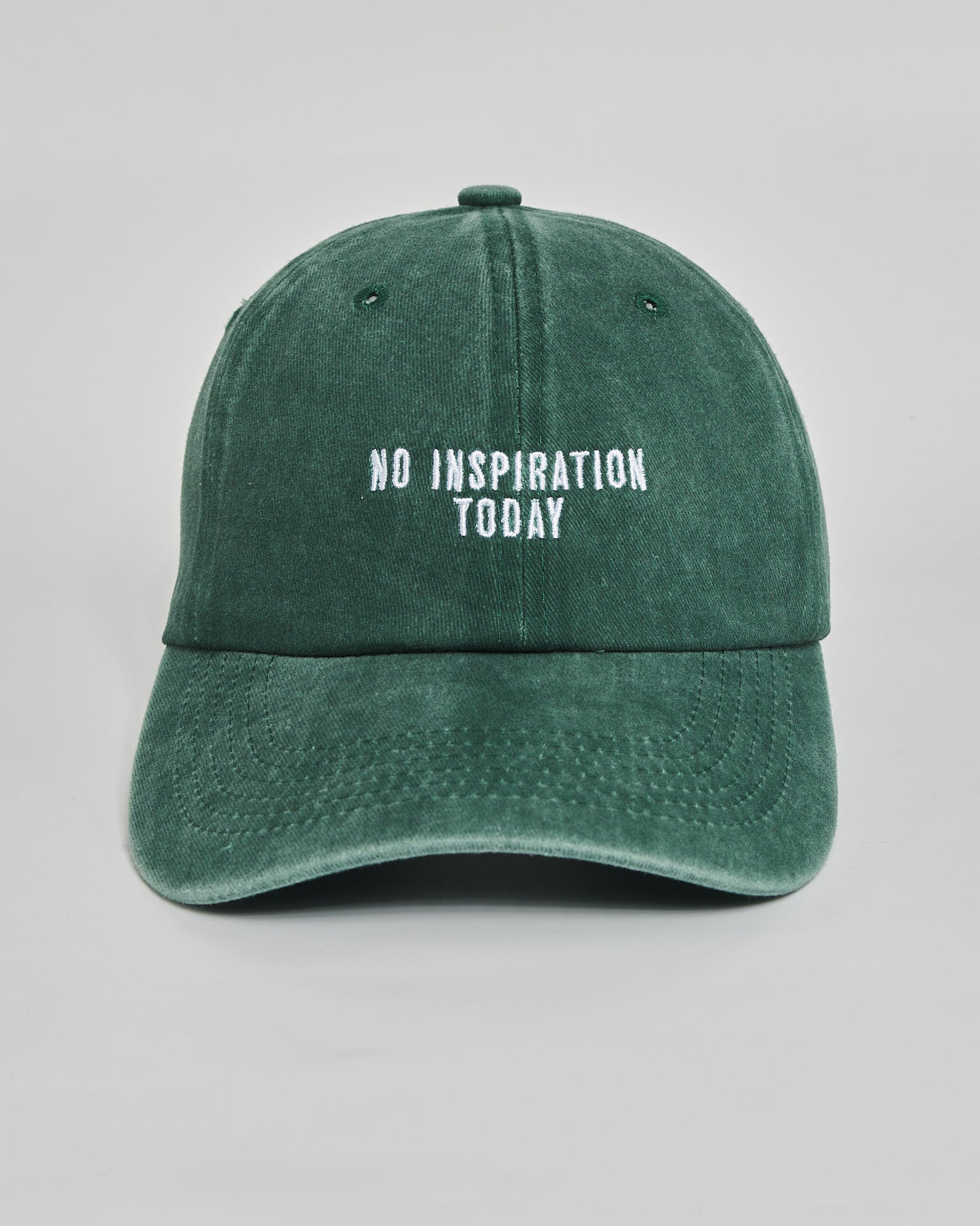 No Inspiration Today forest green washed cap - front view