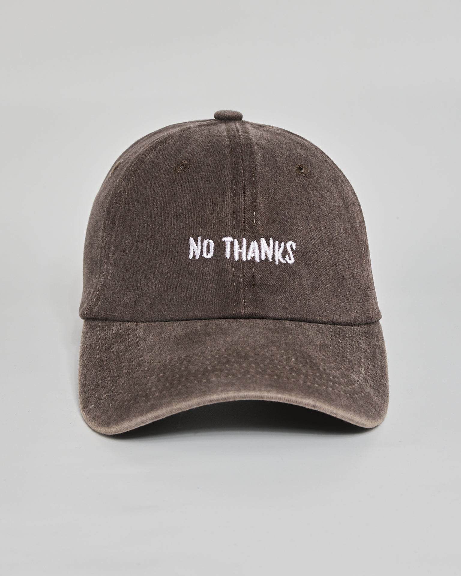 No Thanks brown washed cap - front view
